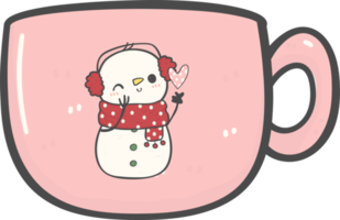 cute Christmas pink coffee cup decoration cartoon doodle hand drawing png