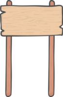 forme rectangulaire de panneau de signalisation en bois marron sur bâton court dessin de dessin animé simple doodle png
