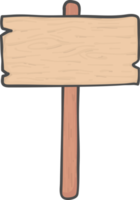 placa de sinal de madeira marrom forma retangular na vara curta desenho de desenho animado de rabisco simples png