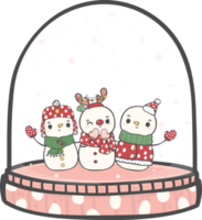 cute Christmas snowman in snow globe cane decoration cartoon doodle hand drawing png