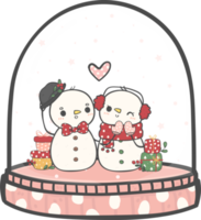 cute Christmas snowman in snow globe cane decoration cartoon doodle hand drawing png