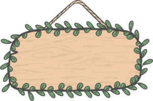 forme rectangulaire de panneau de signalisation en bois brun suspendu dessin de dessin animé simple doodle png