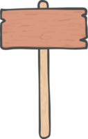 forme rectangulaire de panneau de signalisation en bois marron sur bâton court dessin de dessin animé simple doodle png