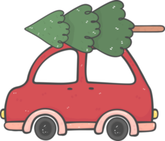 cute Christmas car cartoon doodle hand drawn png