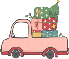 lindo coche de navidad dibujos animados doodle dibujado a mano png
