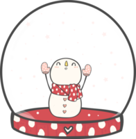 mignon noël bonhomme de neige dans la boule à neige canne décoration dessin animé doodle dessin à la main png