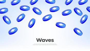 monedas de olas cayendo del cielo. Fondo de banner de concepto de criptomoneda de ondas. vector