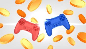 NFT Games. Game controller with Tokens crypto currency on white background. vector