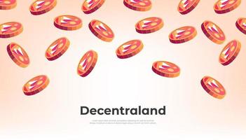 Decentraland coin falling from the sky. MANA cryptocurrency concept banner background. vector