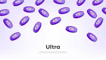 Ultra coin falling from the sky. UOS cryptocurrency concept banner background. vector