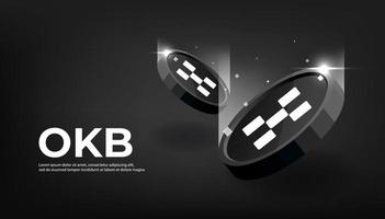 OKB coin crypto currency themed banner. OKB icon on modern black color background. vector