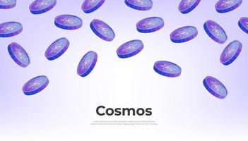 Cosmos coin falling from the sky. ATOM cryptocurrency concept banner background. vector