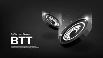 bittorrent token btt coin banner temático de moneda criptográfica. icono btt sobre fondo de color negro moderno. vector