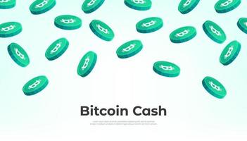 moneda de bitcoin en efectivo cayendo del cielo. fondo de banner de concepto de criptomoneda bch. vector