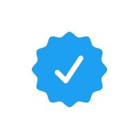 Blue verified social media account icon. Approved profile sign. Vector illustration.