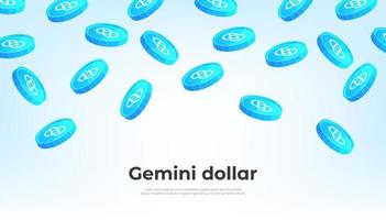 Gemini dollar coin falling from the sky. GUSD cryptocurrency concept banner background. vector