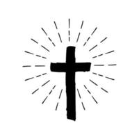 cruz cristiana signo hipster sol starburst círculo retro vintage diseño aislado sobre fondo blanco. vector