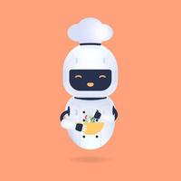 White friendly chef robot with bowl and egg beater. Cooking Robot Artificial Intelligence concept. vector