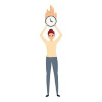 Rush job burning time icon, cartoon style vector