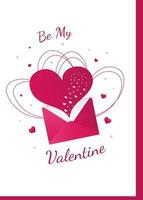 Happy Valentine's Day. Greeting postcard with pink hearts in envelope. vector