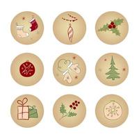 Set of round highlight covers. New Year and Merry Christmas design. vector