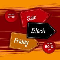 Black Friday promotion design template. Simple design with white typography and price tag. Use for flyer, banner, promotion, advertising, web, social and fashion ads vector