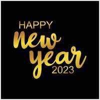 HAPPY NEW YEAR 2023 in handwriting. Isolated in black background and golden font. Celebration poster, banner template design. Editable Vector illustration in EPS10
