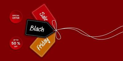 plantilla de banner de promoción de viernes negro. diseño simple con fondo rojo, tipografía blanca y etiqueta de precio. uso para folletos, pancartas, promociones, publicidad, web, redes sociales y anuncios vector