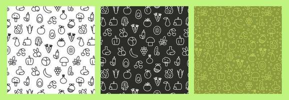 Set seamless patterns of healthy food vector
