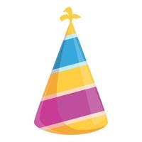 Party hat with bright stripes icon, cartoon style vector