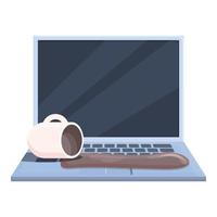 Coffee laptop repair icon, cartoon style vector