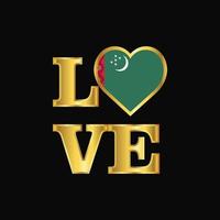 amor tipografía turkmenistán bandera diseño vector oro letras