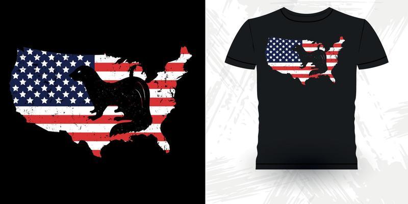 American Flag Funny Ferret Owner Retro Vintage Ferret Father's Day T-Shirt Design