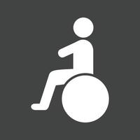 sentado en silla de ruedas glifo icono invertido vector