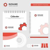 Gear Logo Calendar Template CD Cover Diary and USB Brand Stationary Package Design Vector Template