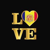 amor tipografía andorra bandera diseño vector oro letras