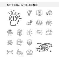 estilo de conjunto de iconos dibujados a mano de inteligencia artificial aislado en vector de fondo blanco