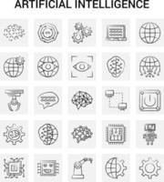 25 Hand Drawn Artificial Intelligence icon set Gray Background Vector Doodle