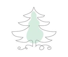 christmas tree hand-drawn in the style of one line art, minimalism vector