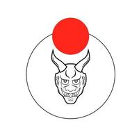 devil's head sketch with Japanese symbol style design vector