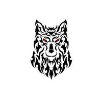 diseño de tatuaje tribal cabeza de cara de lobo enojado con ojos rojos vector