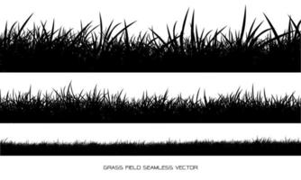 Set of grass border silhouettes on white background vector