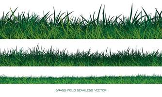 Set of green grass border seamless on white background vector