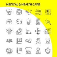 icono dibujado a mano de atención médica y de salud para impresión web y kit de uxui móvil como chat médico correo hospital silla de ruedas hospital médico paciente pictograma paquete vector