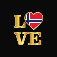 amor tipografía noruega bandera diseño vector oro letras