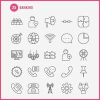 Banking Line Icon for Web Print and Mobile UXUI Kit Such as World Online Shopping Phone Telephone Chat Phone Mail Pictogram Pack Vector