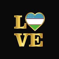 Love typography Uzbekistan flag design vector Gold lettering