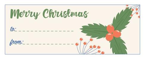 acogedor hygge invierno tarjeta de felicitación de navidad, etiqueta de regalo, placa, etiqueta. espacio para texto desde y hacia . firme para una caja de regalo con bayas. feliz navidad tarjeta de invierno vector