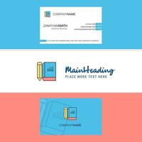 Beautiful Book and pencil Logo and business card vertical Design Vector