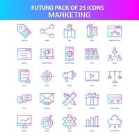 paquete de 25 iconos de marketing futuro azul y rosa vector